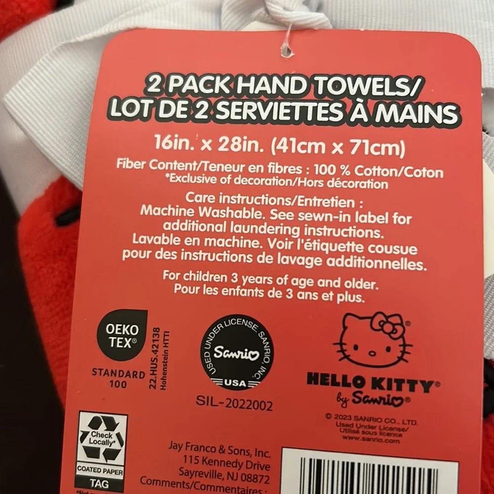New Hello Kitty Valentines Hand Towels Set of 2 16” X 28”